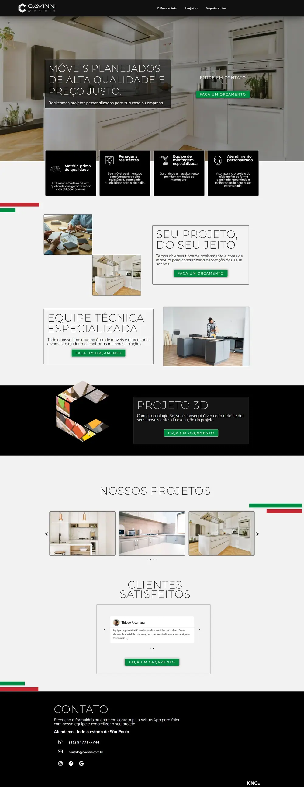 Página do site Cavinni Móveis