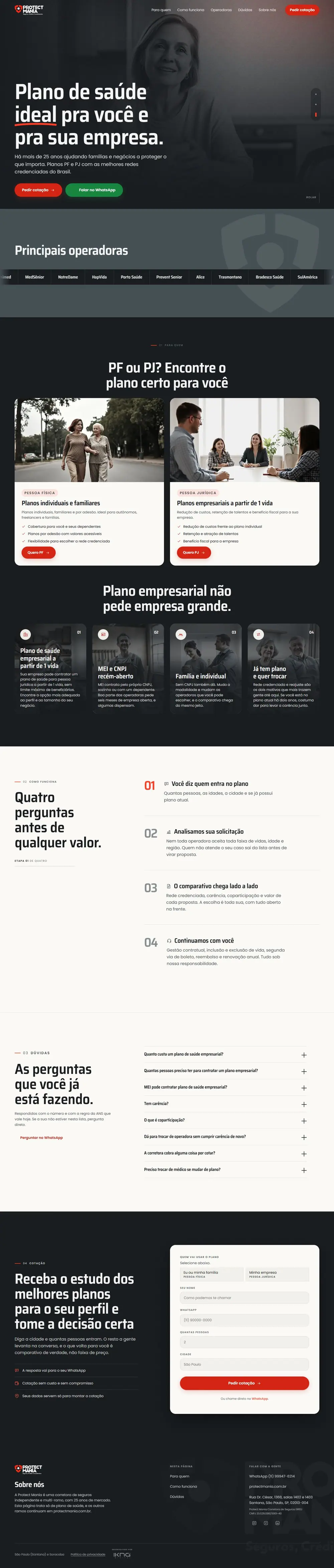 Página inteira do site Saúde Protect