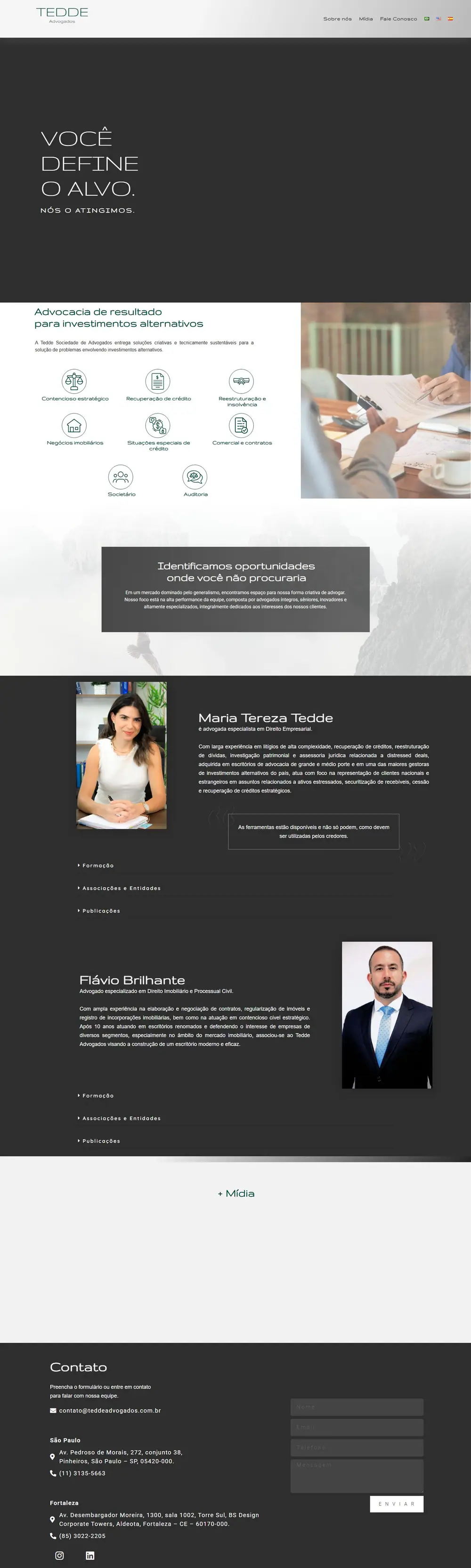 Página do site Tedde Advogados