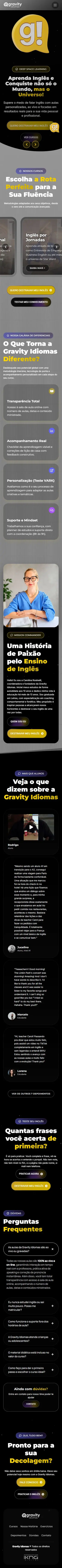Site Gravity Idiomas no celular